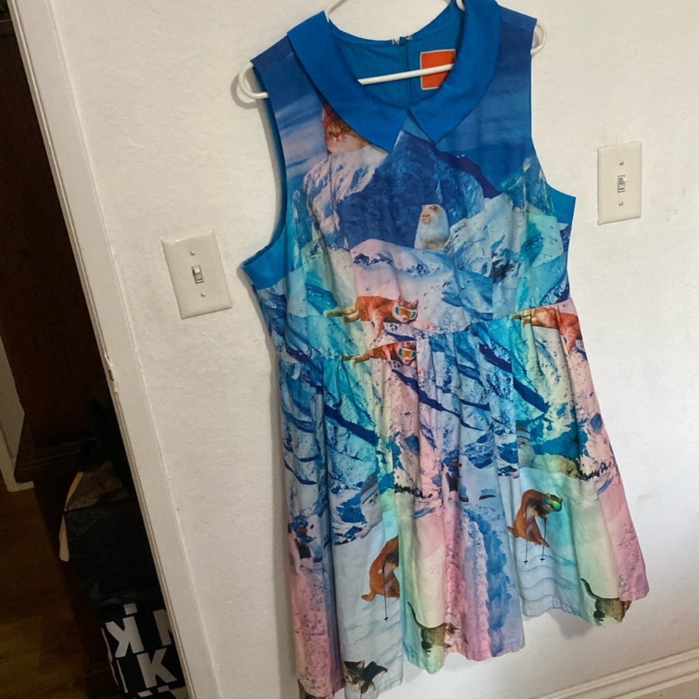 A-line midi dress with snow kittens and with a collar from mod cloth 2X